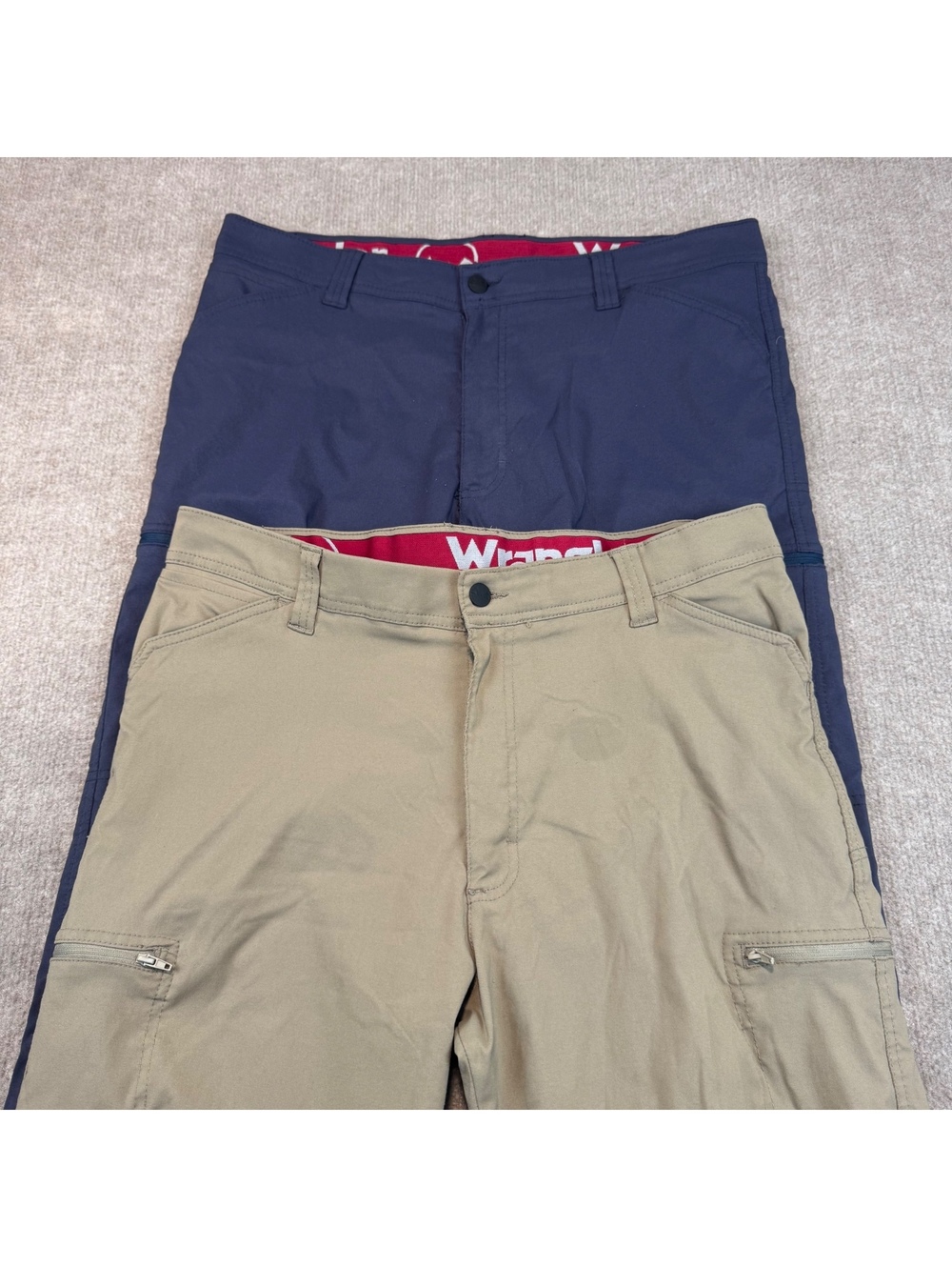 Mens 36x32 Wrangler ATG All Terrain Cargo Hiking Pants Khaki Navy Lot 2 Pairs
